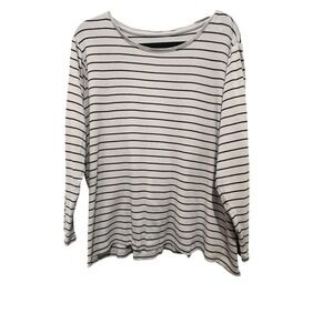 CJ Banks Top Womens 2X Gray‎ Blue Stripe Long Sleeve Knit- 100% Cotton